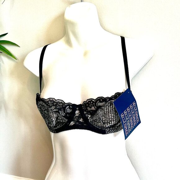Vintage Lily of France NWT Demi Lace Bra in Metallic Silver and Black Lace - Picture 7 of 15